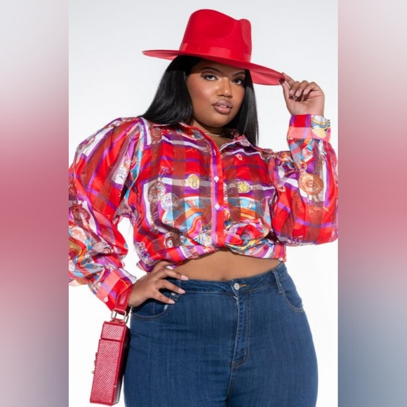 NWT Plus C'EST LA VIE Printed Sheer Blouse Size 1X - Picture 6 of 7